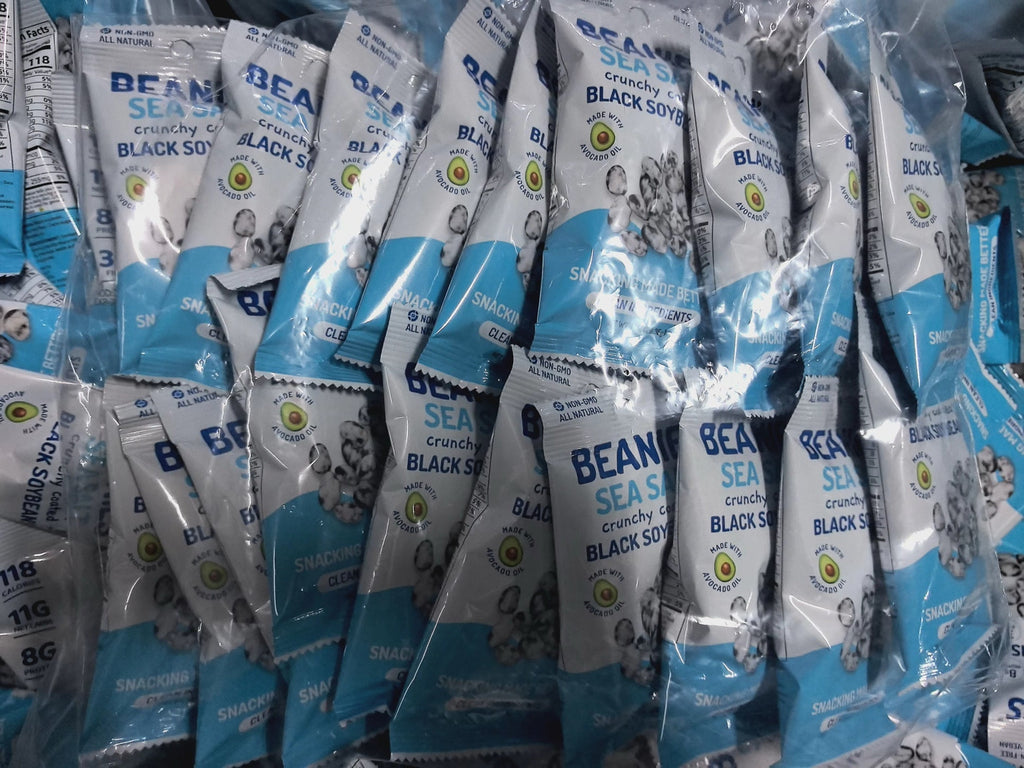 multiple packages of crunchy coated black bean snacks