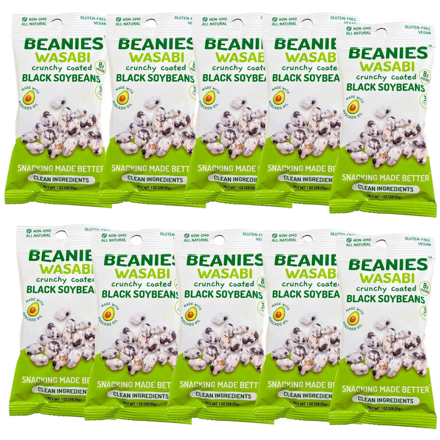 10 Wasabi Crunchy Coated Black Soybeans - 1 oz. packages