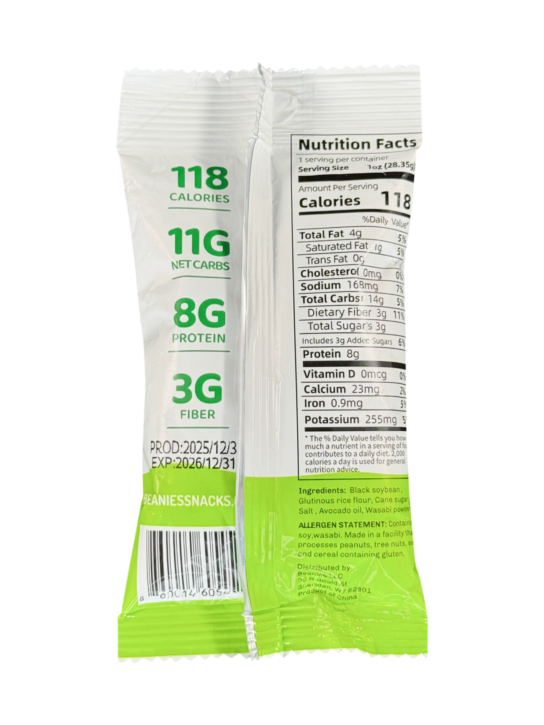 20 Wasabi Flavored Crunchy Coated Black Soybeans - (1 oz) packages